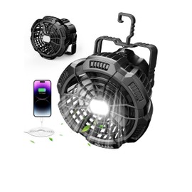 15000mAh Portable Camping Fan with Lantern, Rechargeable Battery Operated Fans with Hook, Glamping Tent Hanging Fan for RV Travel,Car Camping Essentials Accessories,Hiking Gear,Hurricane Survival Gear
