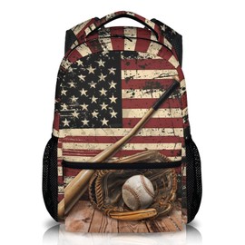 PAKKITOP Boys Backpack Baseball Backpacks for Kids Teens Baseball Lovers, Flag Print Bookbag Sport Bag for Preschool Primary Middle