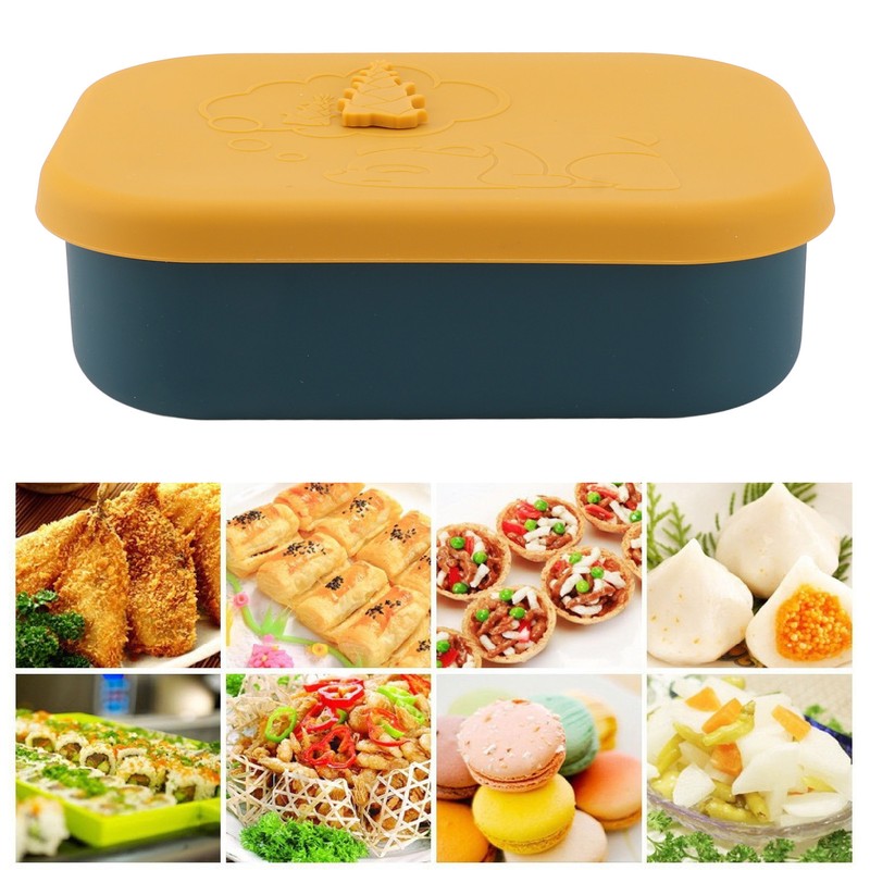 Silicone Bento Lunch Box Rectangle Leakproof 3 Compartment Divided Food