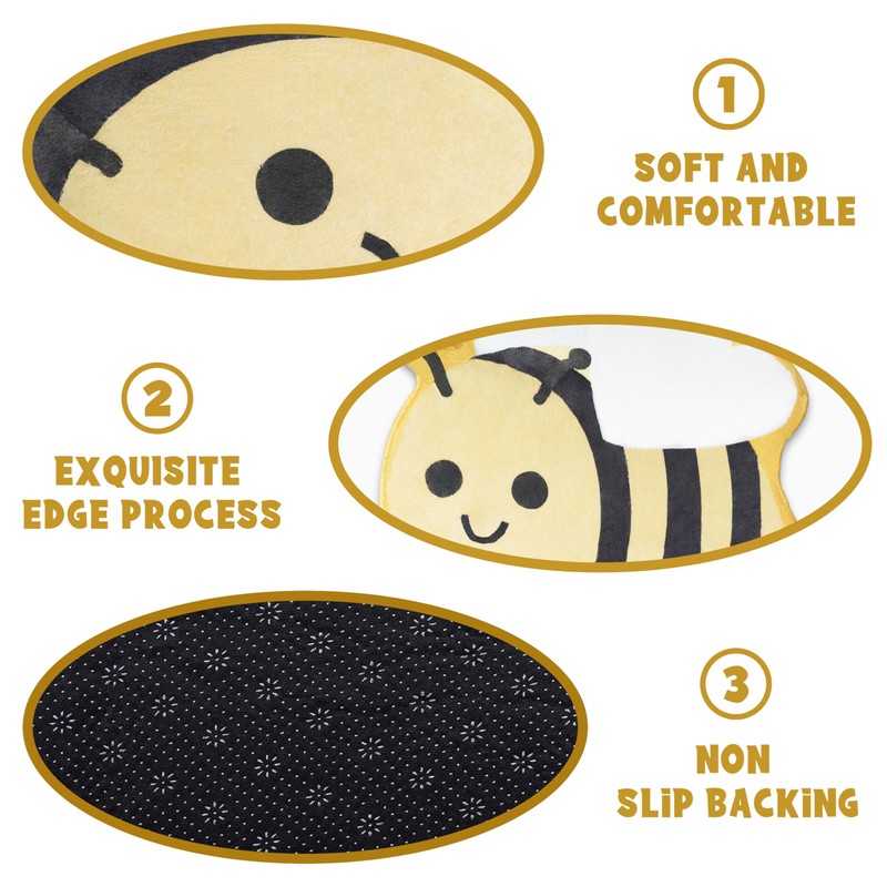Kitcmat Cute Bee Bathroom Rug Non-Slip Soft Washable Funny Irregular