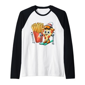 Kid's Ski Lesson Pizza French Fry Skiing Raglan Baseball Tee