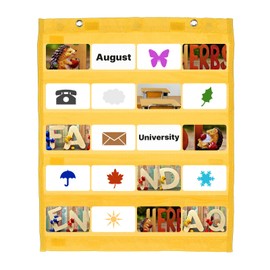 PATIKIL Magnetic Pocket Chart, Small Pocket Chart Mini Double Sided Classroom Pocket Chart Organizer Wall Hanging for Classroom Supplies, Yellow