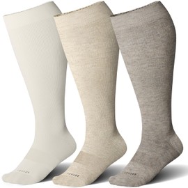 LEVSOX Plus Size Compression Socks for Women&Men Viscose for Bamboo Wide Calf 15-20 mmHg Knee High Extra Large Calf Support Socks for Nurse, Medical, Travel, Cream, Beige, Brown