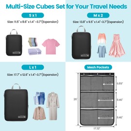 Cambond Compression Packing Cubes for Travel - 5 Set Compression Cubes Luggage Suitcase Organizers with Portable Quick Drying Mesh Shower Caddy Hanging for Cruise Ship Essentials Travel Accessories