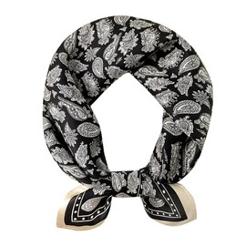 MEISEE Mulberry Silk Scarfs Women Small Square Scarf 21" x 21" Breathable Lightweight Neckerchief Headscarf (Black Cashew)