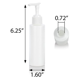 JUVITUS 4 oz White Plastic HDPE Refillable Cylinder Squeeze Bottle with White Lotion Pump (12 Pack) BPA Free Refillable Empty Storage Containers