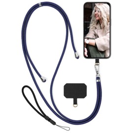 moex Unleash für HMD Fusion Handyband zum Umhängen ohne Hülle, Handykette mit Karabiner, Handy Umhängeband abnehmbar, Band Kette mit Pad für Handyhülle, Blau, Silber