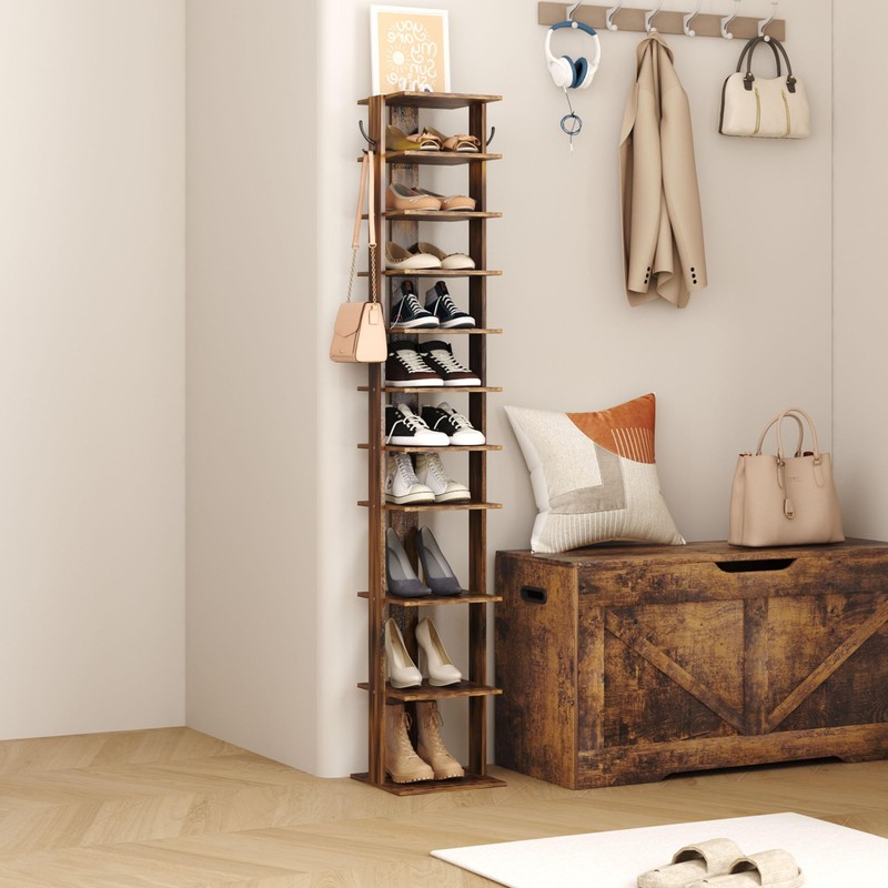 HOMEFORT 10-Tier Vertical Shoe Rack, Corner Shoe Tower, Slim Shoe