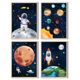 MeinBaby123® Children's Room Poster Astronaut | Set of 4 Posters DIN A4 | Space Rockets Planets | Children's Room Decoration Girl Boy | Baby Room | Wall Poster Premium (Astronaut V3)