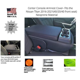 Auto Console Covers- Premium Center Console Cover Fits The Nissan Titan 2015-2025 Middle Console Armrest Cover Waterproof Neoprene Fabric (Gray)