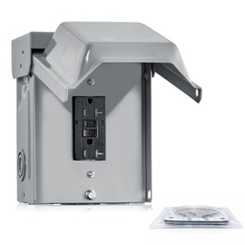 HQRP Outdoor Electrical Outlet Box, 20 AMP WRTR GFCI Receptacle, Rainproof 3R Enclosure, Weatherproof All Metal Outlet Cover, Power Plug for Patio, Garden, Garage, Outdoor Decorations [ETL Listed]