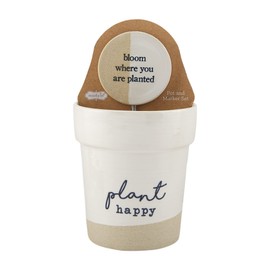 Mud Pie Pot Marker Set, Plant Happy, 4.5" H x top Dia 4" x Bottom Dia 3"