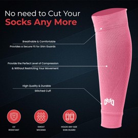 MediCaptain Pre Cut Soccer Sock Sleeves, Companion for Soccer Grip Socks, Securely Holds Shin Guards, Compression Leg Warmer, Pink, One Size