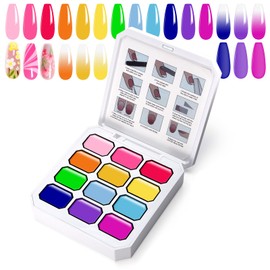 U-Shinein Gradient Painting Gel, 12 Colors Ombre Gel Nail Polish for Ombre Nails Aura Nails, French Manicure DIY Nail Art Long-lasting No-wipe Palette Mojito Sunrise Canvas