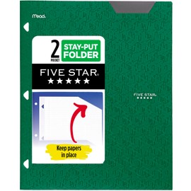 Five Star 2-Pocket Folder, Plastic Folder with Stay-Put Tabs, Fits 3 Ring Binder, Holds 8-1/2" x 11" Paper, Green (333420E-ECM)