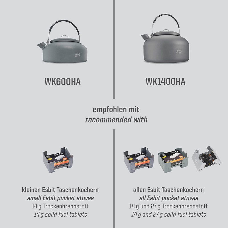 Esbit Hard Anodized Aluminum Water Kettle for Camp Stoves, 1400ml