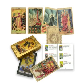 Generisch 78-Piece Gold Foil Tarot Deck, Gold Cards with 36 Page Travel Guide, PVC, Waterproof and Wrinkle-Free, Tarot Cards Decks for Beginners, Waterproof and Durable (Stars and Moon, Gold)