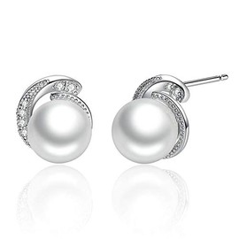 White Pearl Earrings jewellery 925 Sterling Silver White Pearl Push-back Stud Earrings For Women Fashion jewellery