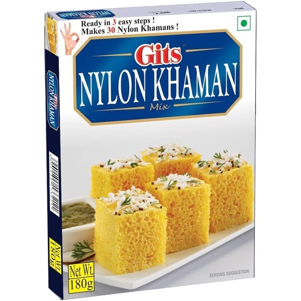 Gits Nylon Khaman Instant Snack Mix 180g - A Traditional Indian Savory Snack - Popular Traditional Gujarati Snack – Makes 30 Khaman Dhoklas (Pack of 1)