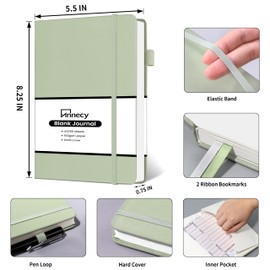 Annecy Blank Journal Notebook, Medium 5.5x 8.25, 160 Pages 100GSM Writing Paper, A5 Grey Green Faux Leather Cover with Pen Loop