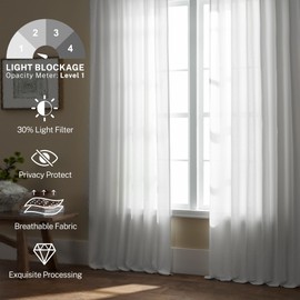 White Linen Curtains 120 Inches Long for Living Room Back Tab Pocket Semi Sheer Extra Long Floor Curtains Panels Light Reducing Modern Farmhouse Aesthetic Neutral Drapes for Dining Room 50x120