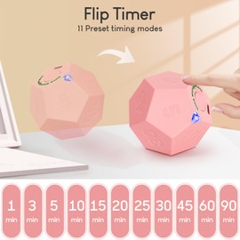 Pomodoro Timer, 11 Preset Time Productivity Timer, Ring/Vibrate Mode Productivity Cube, Type C Rechargeable Kitchen Cooking Timer for Cooking, Learning, Exercise and Beauty-Pink