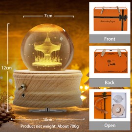 3D Crystal Ball Music Box, LED Floodlight Luxury Wooden Bedside Lamp, Best Gift for Children,Parents, Grandparents, Christmas/Mother's Day/Valentine's Day,Home Decor