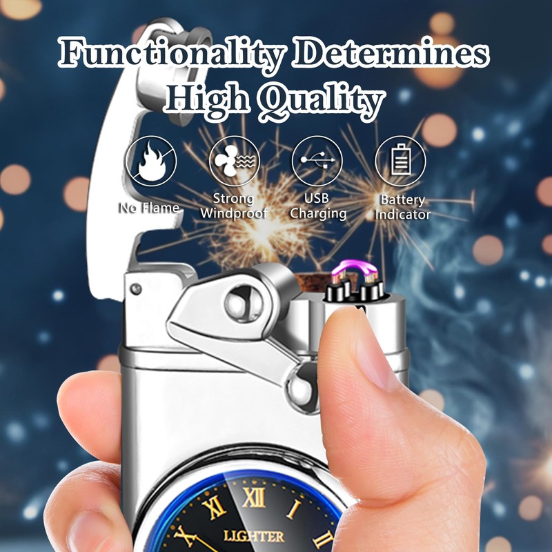 RSBYE Electric Lighter USB Rechargeable Lighters, Windproof Dual Arc Plasma