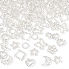 Craftdady 80 pcs ABS Plastic Imitation Pearl Cabochons White Heart Star Flower Moon Ring Bowknot Square Butterfly 3D Nail Charms for Women DIY Jewelry Cellphone Craft