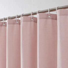 OVZME Extra Long Shower Curtain Set- 96 Inch Long Waffle Weave Heavy Duty Fabric Shower Curtains for Bathroom, Luxury Heavy Duty Thick Cloth Shower Curtain with 12 Plastic Hooks, 72x96, Blush Pink