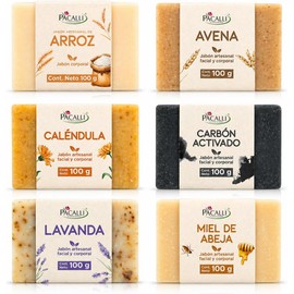 PACALLI Jabones Artesanales 6 Pack - Avena, Caléndula y Miel