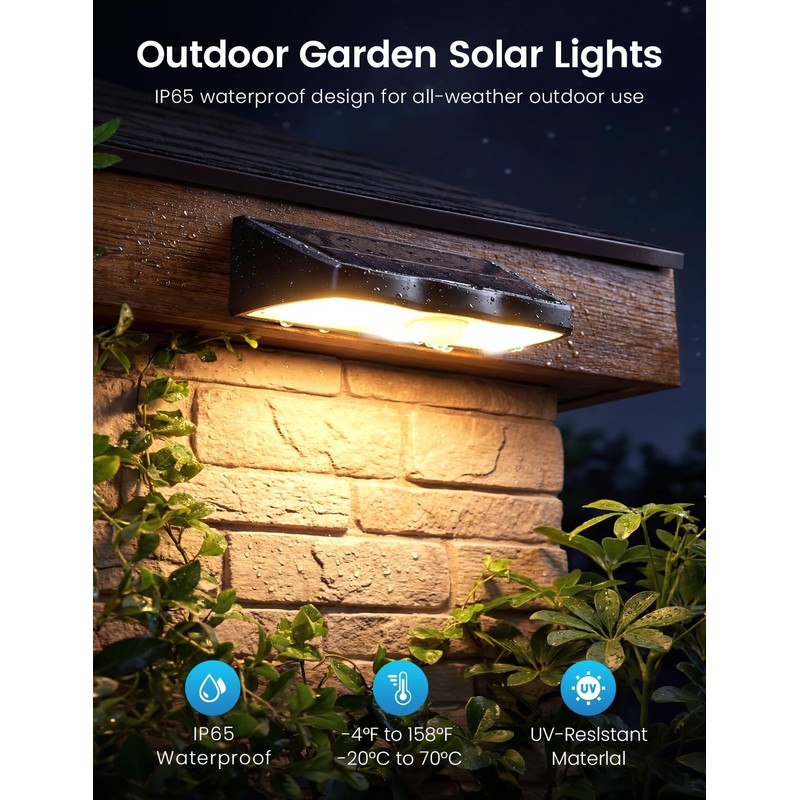 nibuuecer Solar Fence Lights Outdoor with Motion Sensor, 2 Pack