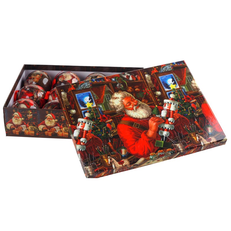 Traditional Santa Baubles In Gift Box - Christmas Tree Decorations