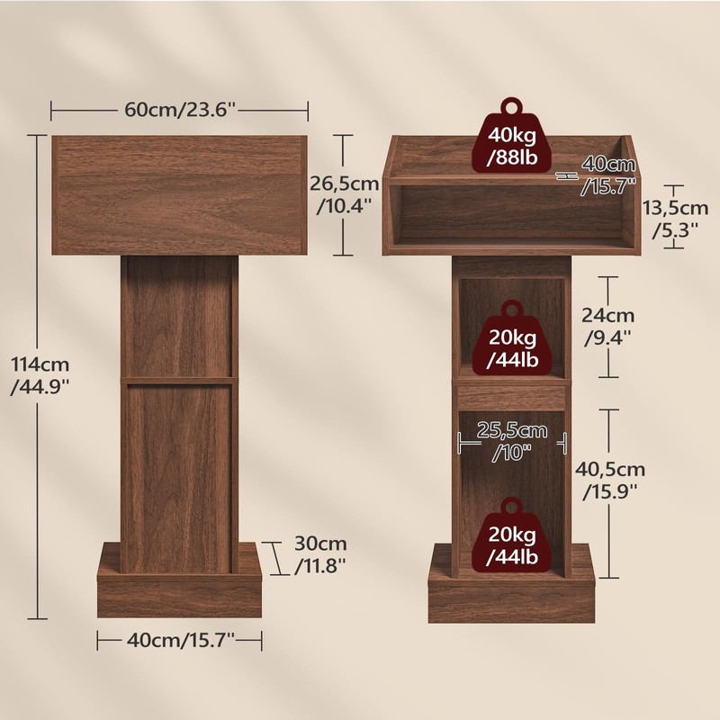MAHANCRIS Podium Stand, Lectern with 4-Tier Storage, Pulpit with Reinforced