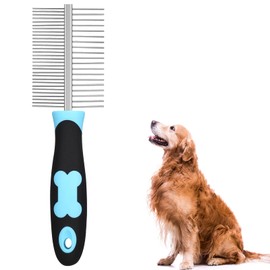 Dog Comb, Cat Comb with Double-Sided Metal Rounded Teeth, Stainless Steel Pet Grooming Comb Brush Against Fleas Undercoat, Fur Comb for Pets with Short, Medium/Long Hair (Blue)