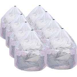 WUWEOT 8 Pack Sturdy Coarse Mesh Laundry Bags, 60 x 80 cm Drawstring Laundry Bag, Extra Large Laundry Net Bag Heavy Duty, Machine Washable Storage Bag for College, Dorm and Apartment Dwellers, White