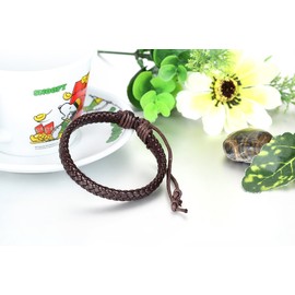 JewelryWe Classic Mens Brown Braided Leather Bracelet Wristband Unisex Wrap Bracelet Fits 8" - 11" (with Gift Bag)