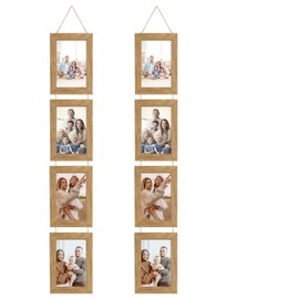 2 Pack Collage Picture Frame for 8 Photos, MDF Multi Picture Frame with Hanging Rope, Rustic Farmhouse Wall Photo Frame, Gallery Wall Picture Display for Home Decor (Brown, 4X6)