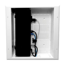DataComm Electronics 45-8011-1P Multi-Functional Recessed Media Box with Integrated Duplex Power Receptacle For Seamless Home & Office Connectivity Solutions, In Wall Box, Hides TV Outlet & Cables