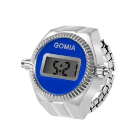 Oidea Mens Womens Finger Watch Ring: Unisex Digital Elastic Strap Ring Watches for Valentine's Day Christmas Birthday Graduation, Blue Dial Silver Band