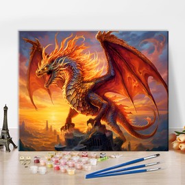 TUMOVO Dragon Paint by Numbers Adult Dragon on The Sunset Sky Paint by Number Kits Fantasy Oil Painting for Home Decor, Paint by Number with Brushes and Pigment, 16 x20 Inch, Frameless