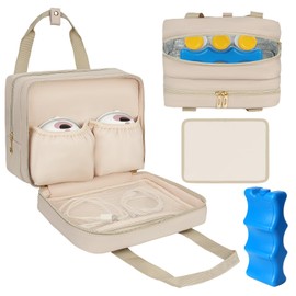 Breastmilk Cooler Travel Bag, Wearable Breast Pump Storage Bag Compatible with Momcozy/Medela/Elvie/Willow Breast Pump with Ice Pack and Waterproof Mat,Khaki