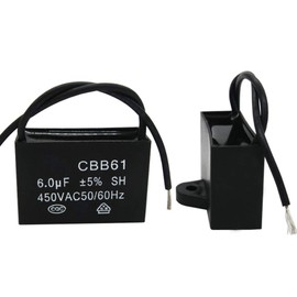 Twidec/2Pcs 450V AC 50/60Hz Run Capacitor 2-Wire Metallized Polypropylene Film Capacitors for Ceiling Fan Motor Start Run 6uf CBB61-6