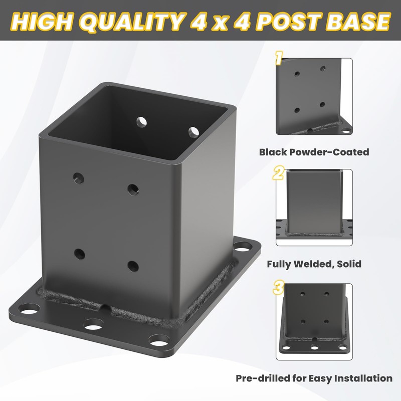 TAYORY Heavy Duty 4x4 Post Base 4 Pcs, Thickness: 0.118"/3MM,