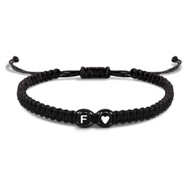 EVEMATE Bracelet with Letter and Heart for Friends and Couples - Initial A-Z Name - Braided Friendship Bracelet for Women, Men and Children, Adjustable, Cotton, No Gemstone