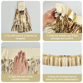 BEISHIDA 3 Packs Metallic Foil Fringe Garland champagne Wall Hanging Tinsel Fringe Banners for Car Floats Bridal Shower Wedding Birthday Easter Graduation Holiday Party Decoration(30Feet)