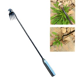 2023 New Weeding Artifact Uprooting Weeding Tool, Premium Manganese Steel Forged Weed Puller 4 Teeth Dual Purpose Weeder, Hand Weeder Tool for Gardening with Long Handle (11.4 Inch Iron Handle)