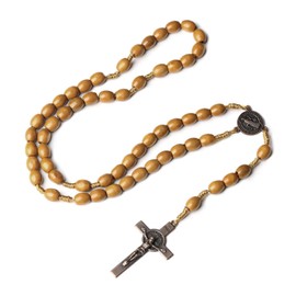 IS Holy Cross Catholic Orthodox Prayer Rosary Olive Beads Wooden Handcrafted 5 decade Rosary with Holy Jesus Crucifix Cross and St Benedict Medal - 05 LWD