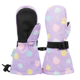 JAN & JUL Girls' Waterproof Insulated Kids Mittens with Fleece Lining for Snow (Macarons, Size M)