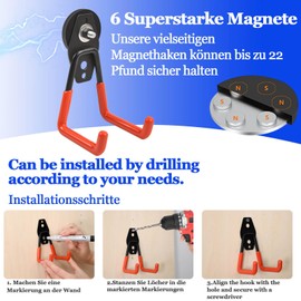 Pack of 2 Magnetic Hooks, 43 mm Magnetic Hooks, Extra Strong, Neodymium Magnet with Hook, Extra Strong for Hanging, Magnetic Hook with Non-Slip Coating for Metal Cabinets, Tools, Cordless Drills